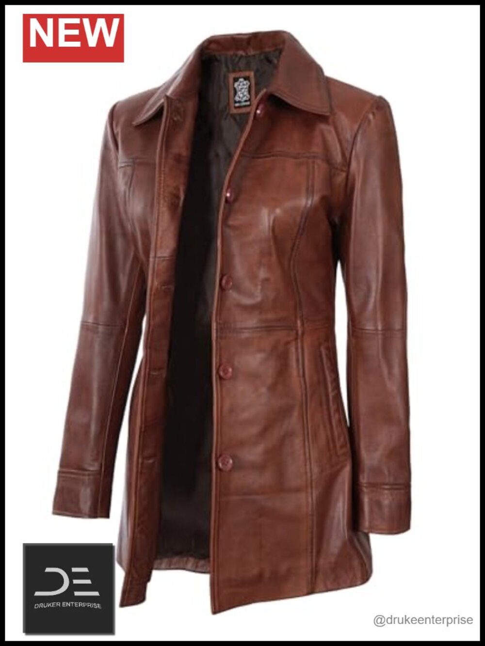 Real Lambskin Leather Jacket Women 3/4 Length Car Coat Button Front